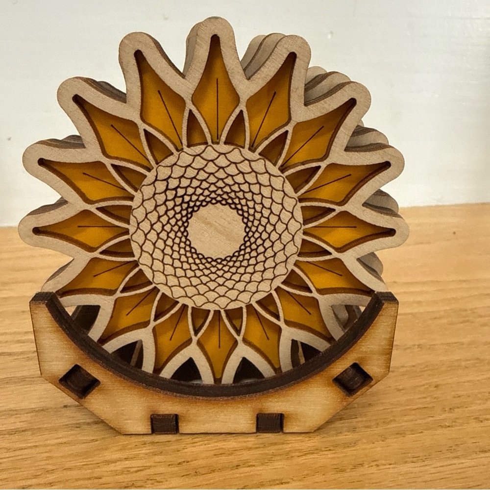 Laser Cut Wooden Coasters Floral Daisy Sunflower